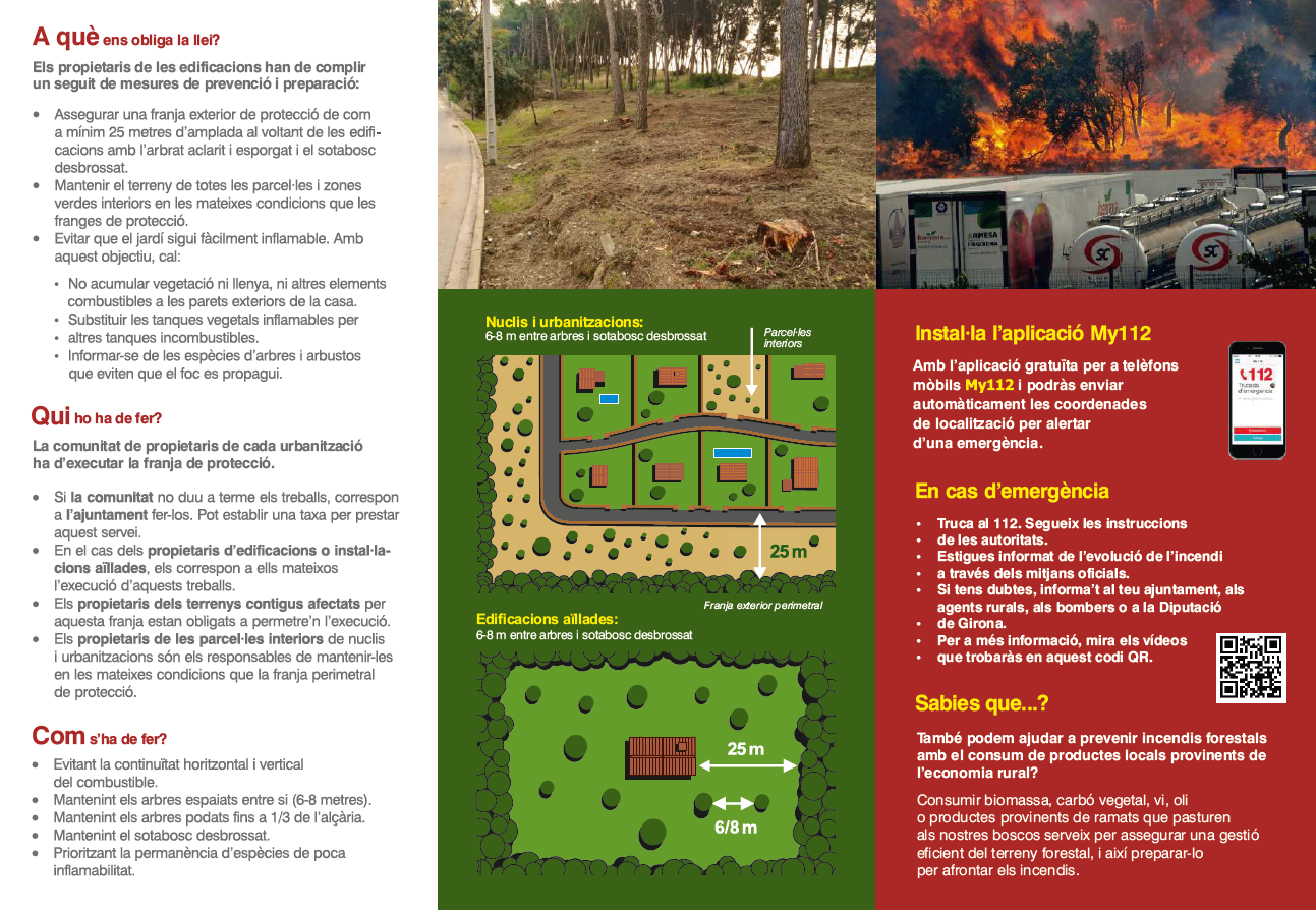 Tríptic explicatiu de les mesures de prevenció i autoprotecció davant els incendis forestals a prop de zones habitades. (part 2)
