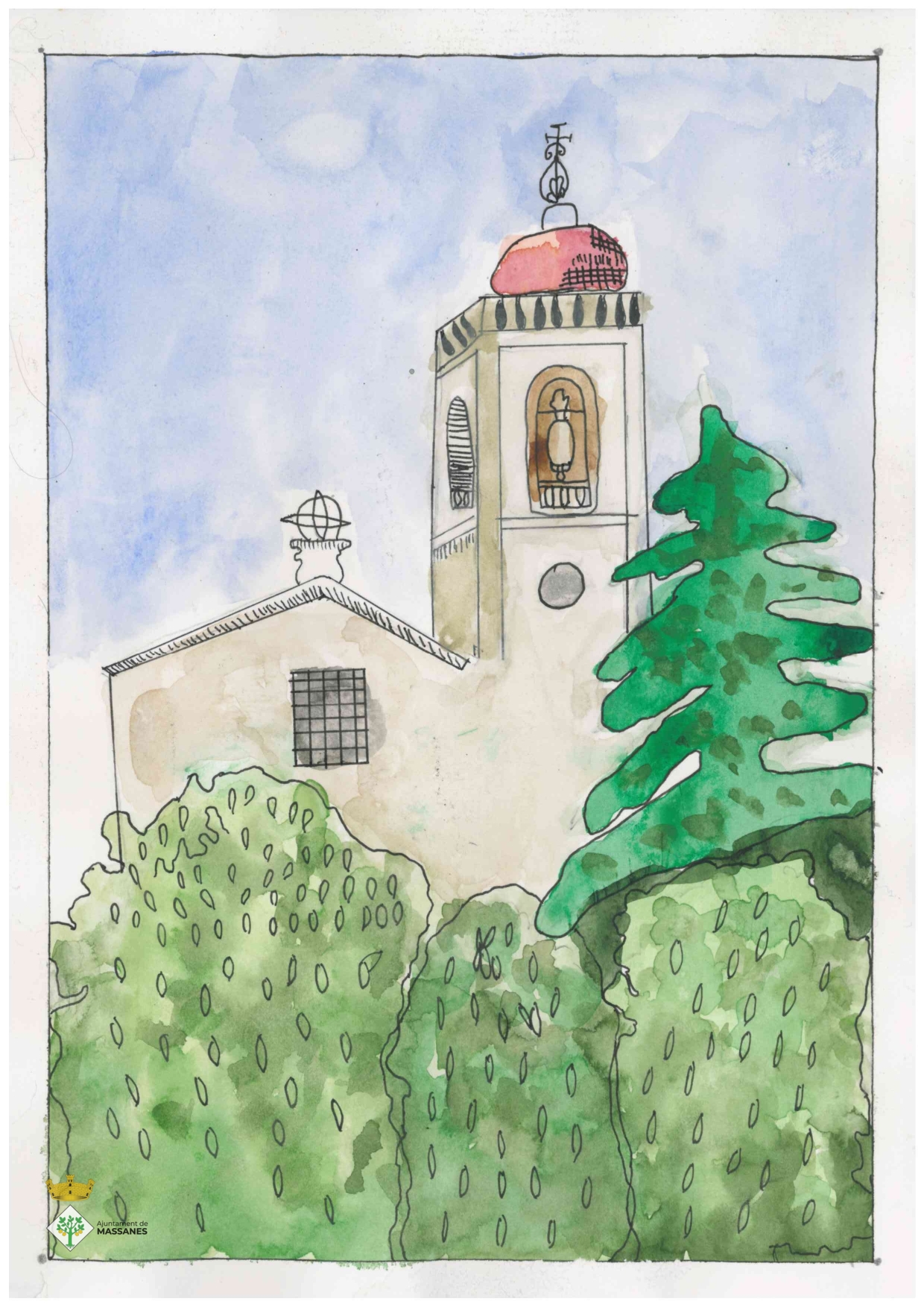 Dibuix en aquarel·la de l'Església de Sant Esteve (Pseudònim: Gandalf)