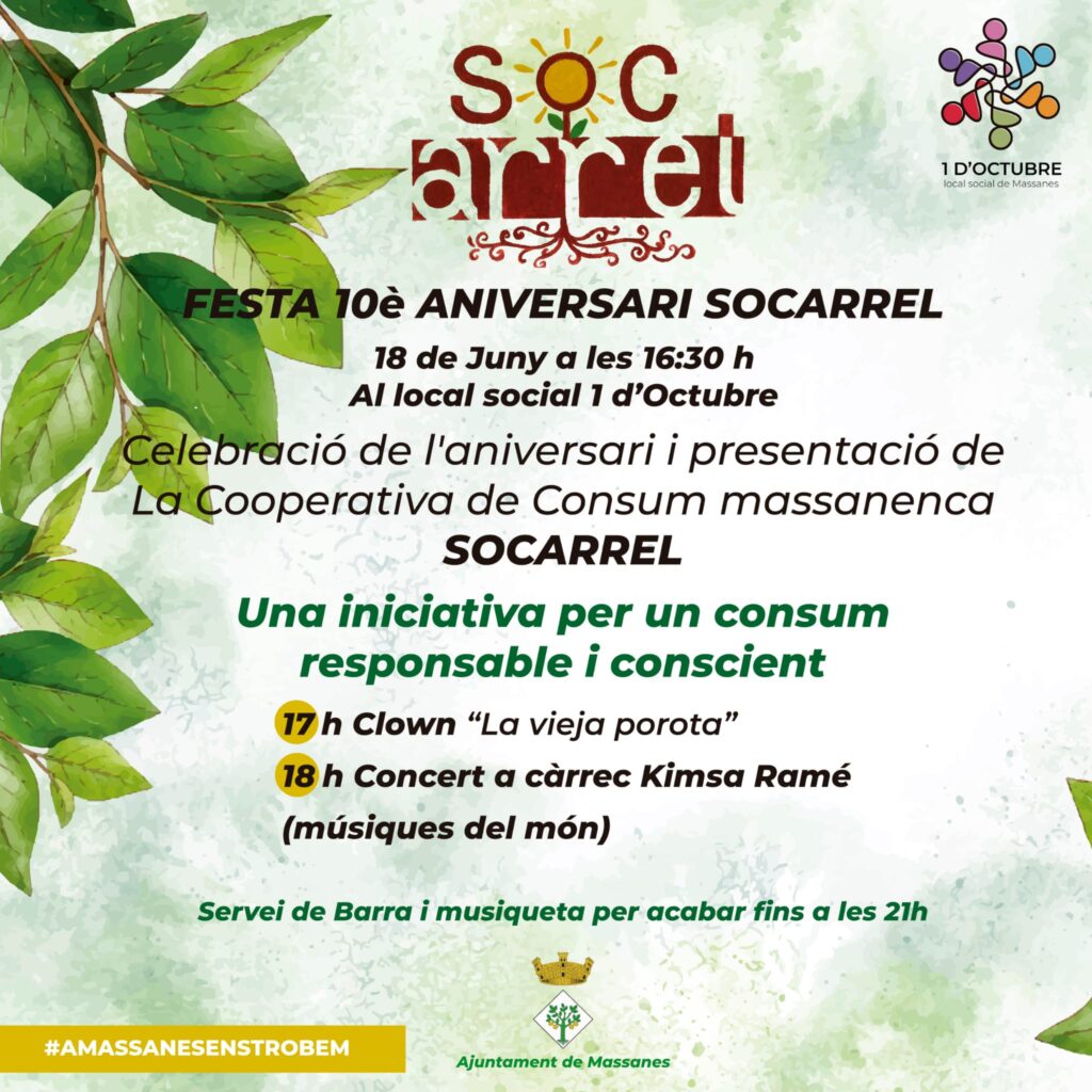 Celebració del 10è aniversari Socarrel al Local Social 1 d'octubre. 